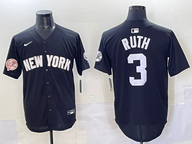 Men 2025 New York Yankees #3 Ruth black Nike MLB Jersey style 725003